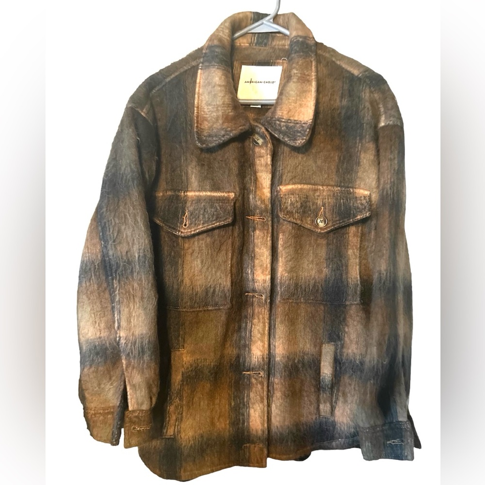 American Eagle Outfitters Women’s Plaid Button Down Jacket in Brown Size Medium